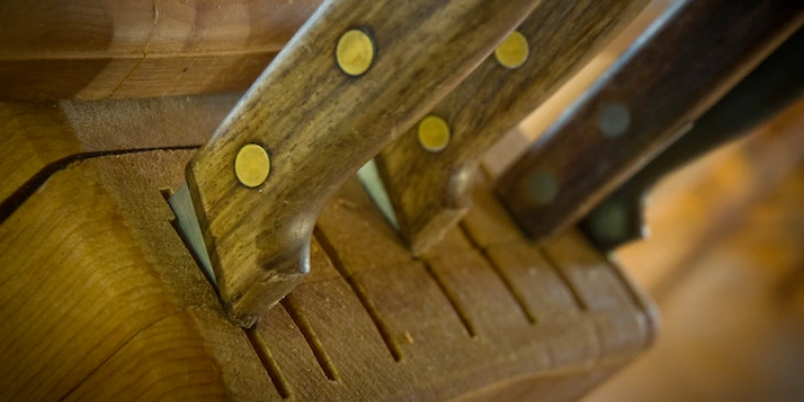 A wooden knife storage unit