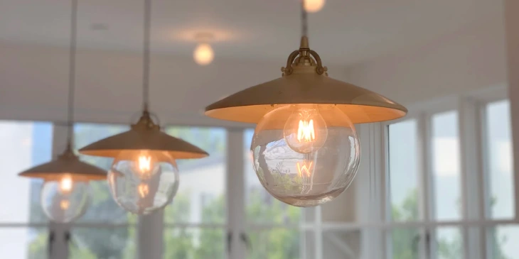 A close-up of kitchen light pendant