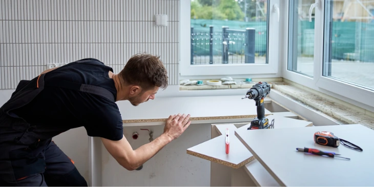 An installer putting up new worktops