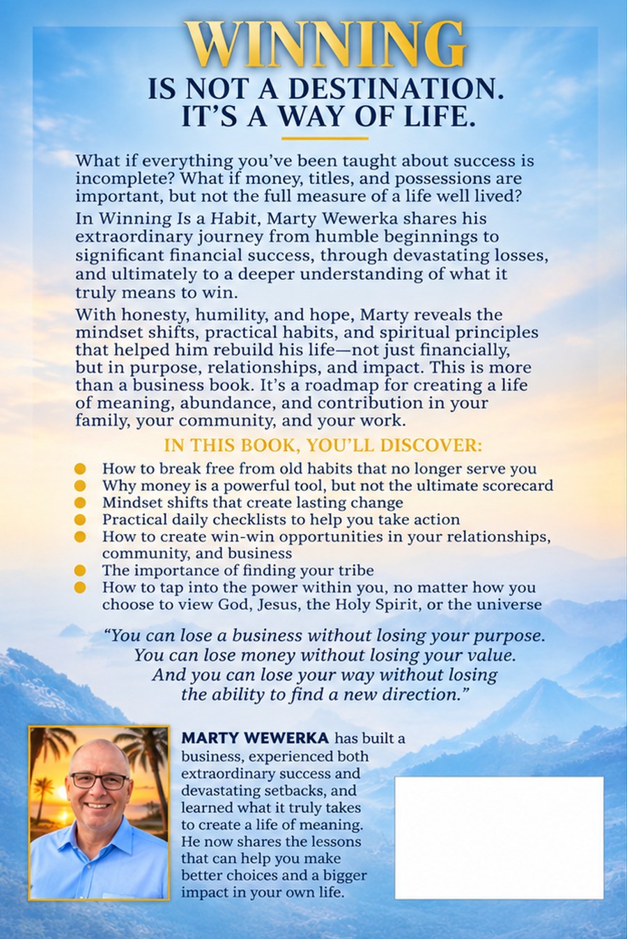 Back cover of Winning is a Habit