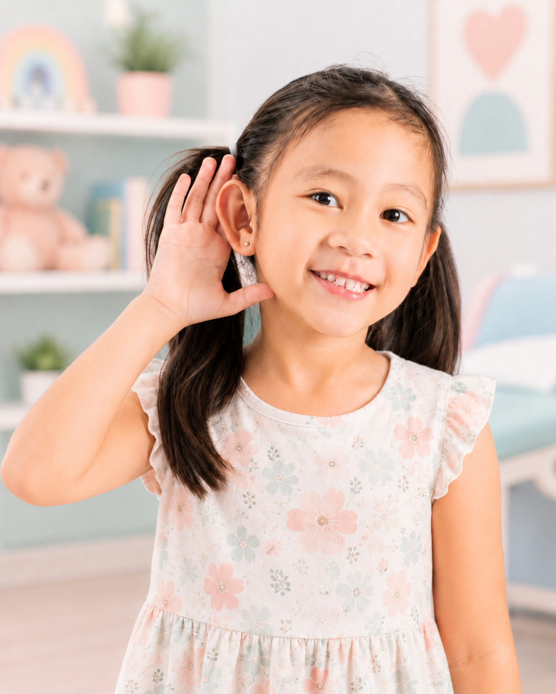 Smiling child receiving a gentle pediatric ENT ear exam during an awake ear tubes consultation in Los Angeles.