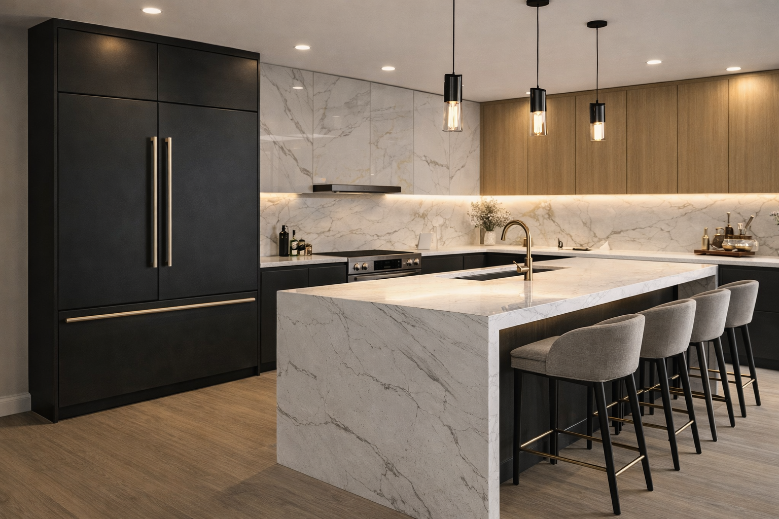 Modern kitchen remodeling design in Miami with luxury finishes