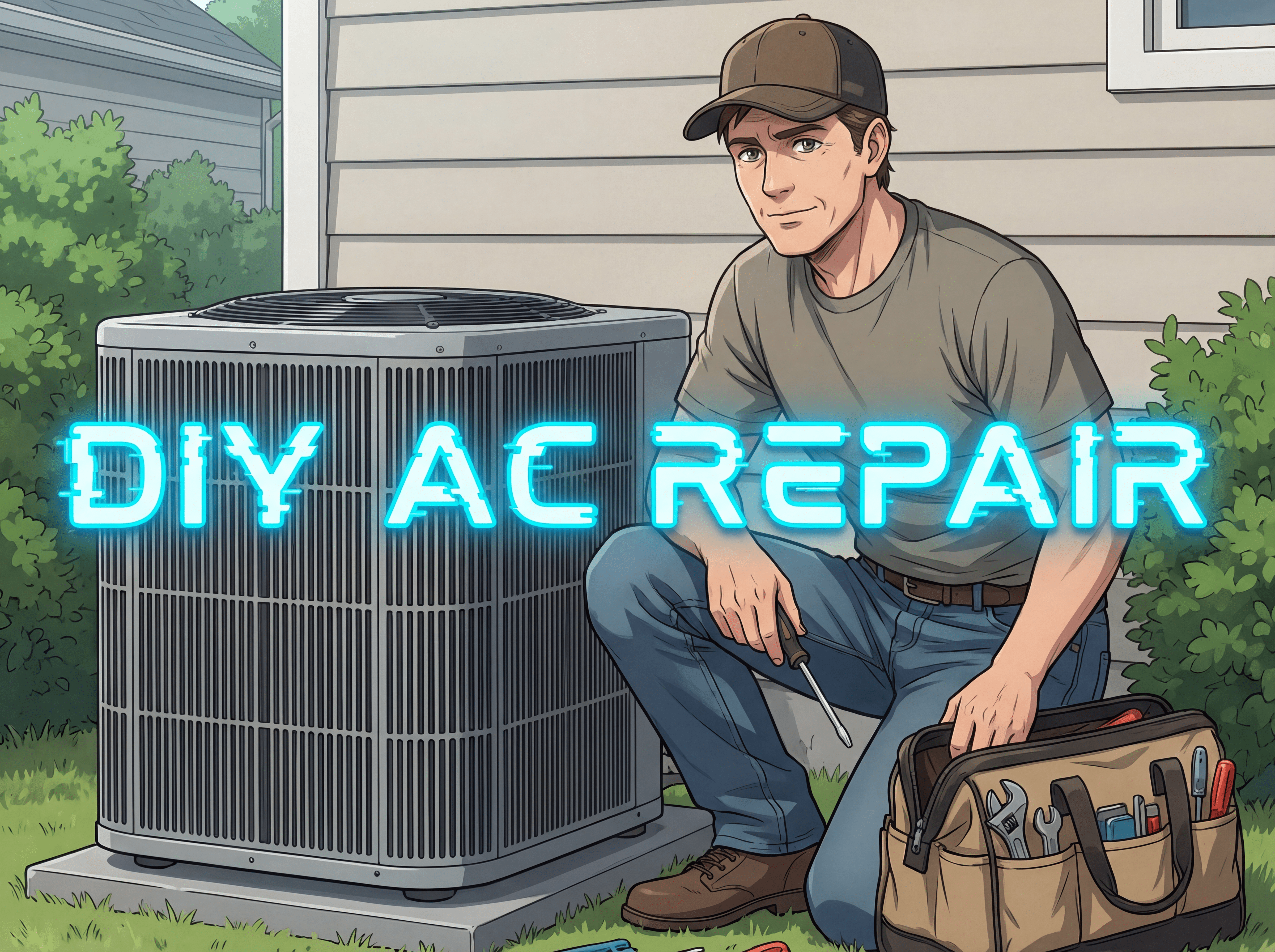 DIY AC Repair — man diagnosing AC system