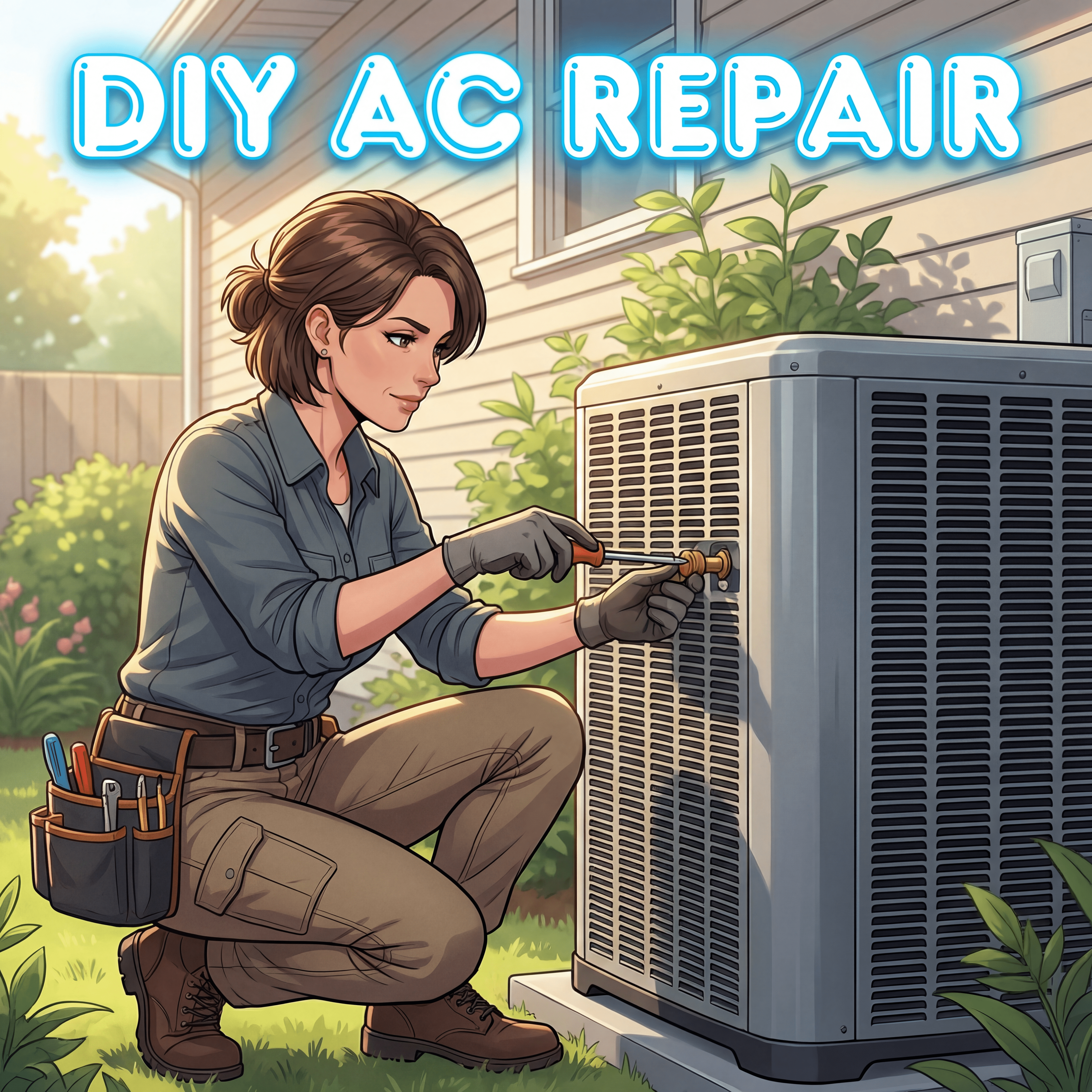DIY AC Repair — homeowner fixing outdoor unit