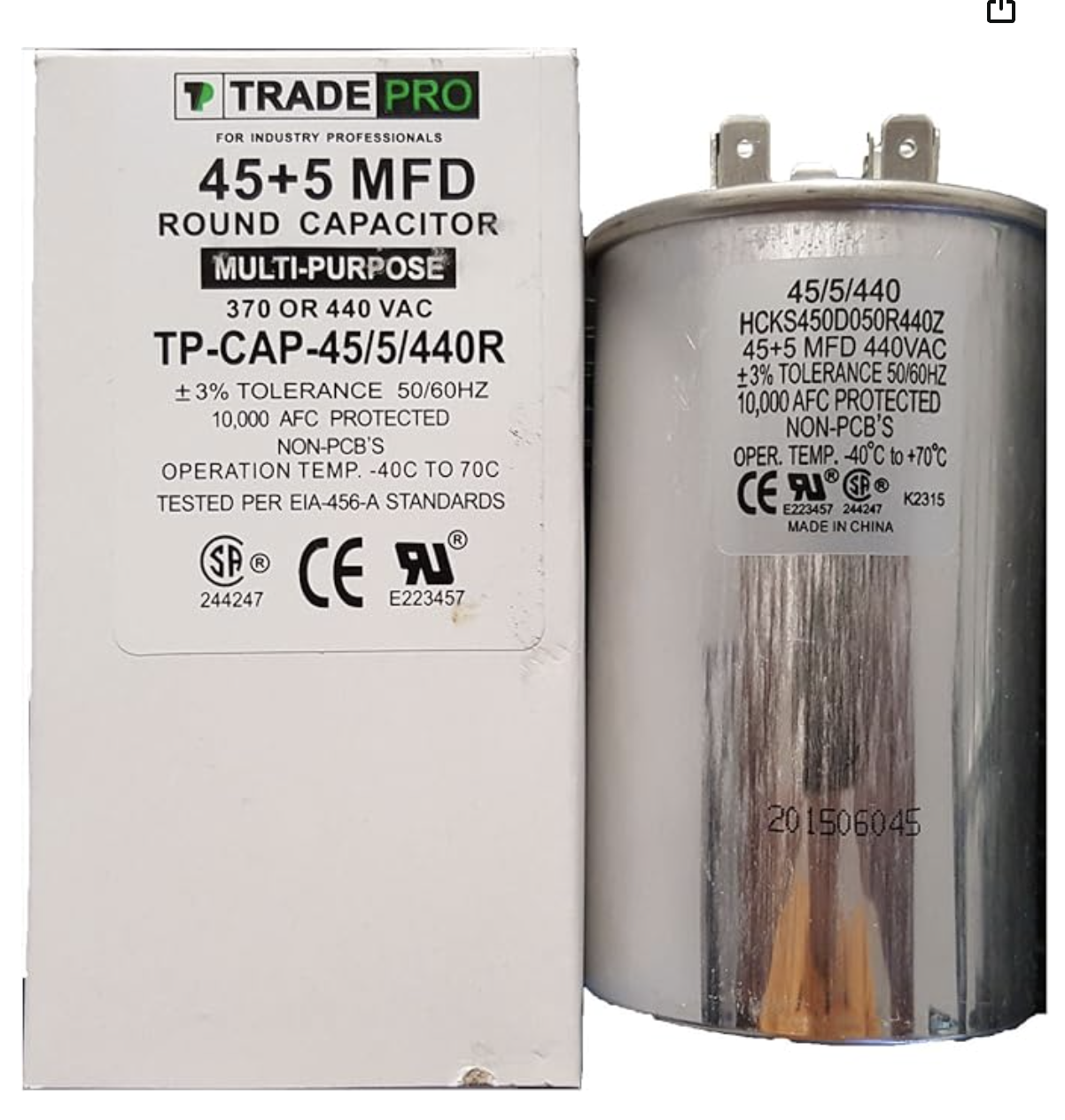 TradePro 45+5 MFD Round Dual Run Capacitor