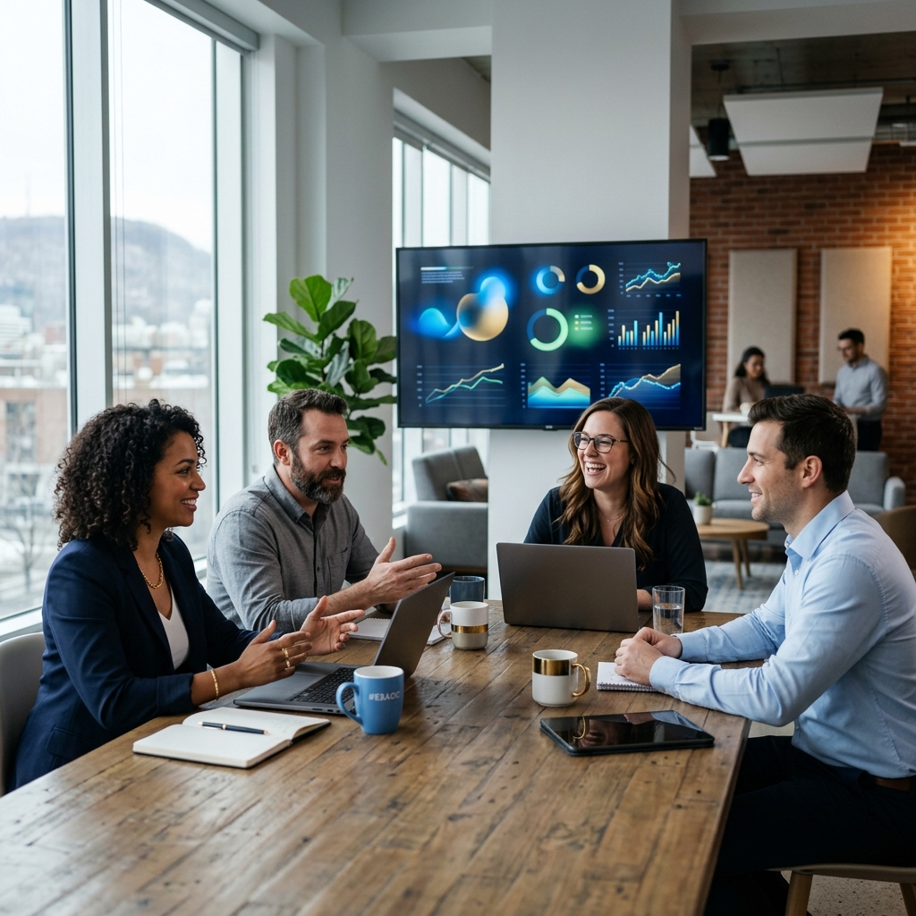 Équipe collaborant sur l'externalisation de la prospection B2B au Québec