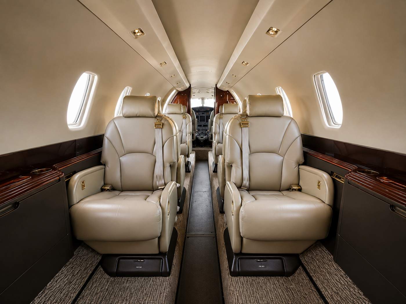 Pristine cabin aisle after a full interior detail