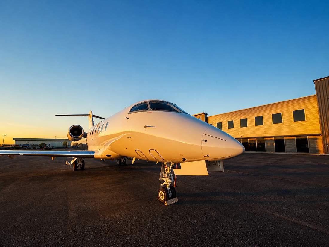 Deep-gloss ceramic-coated jet at sunset