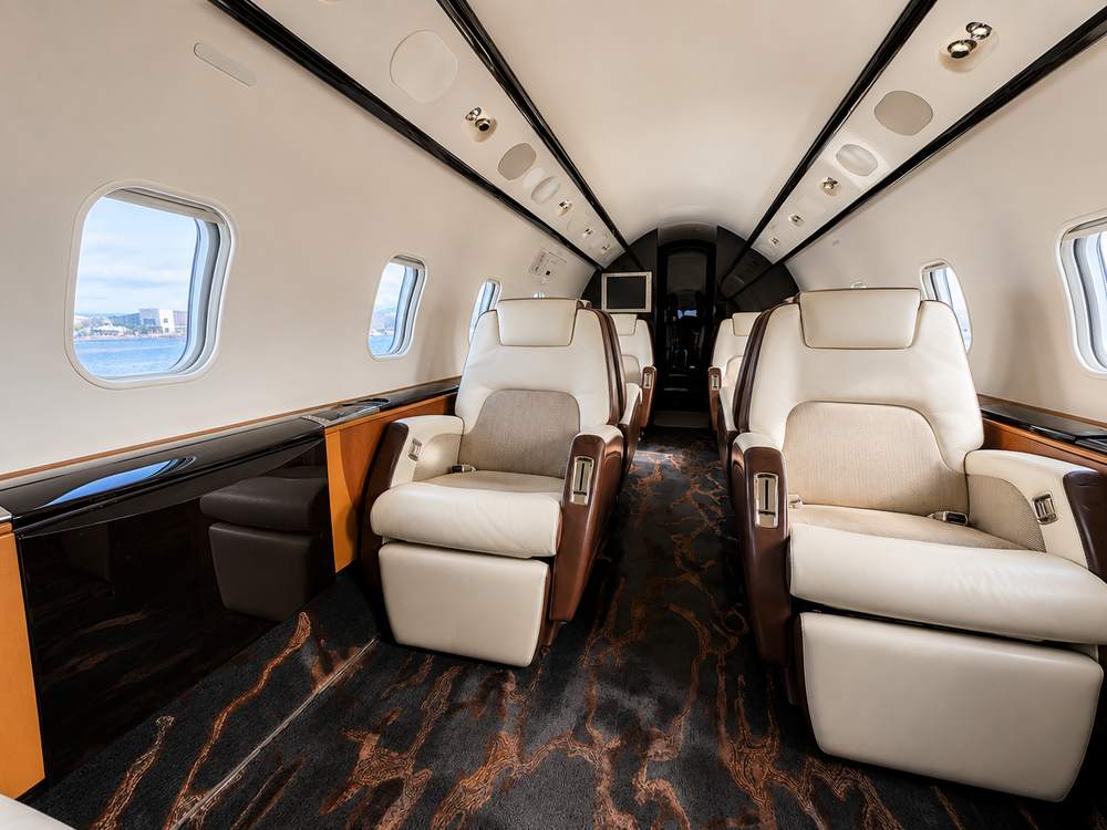 Detailed private jet cabin