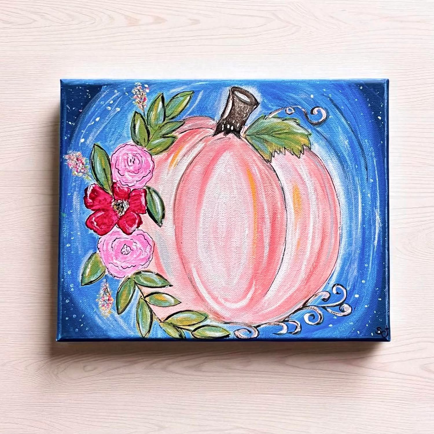 ArtGirls member, Sharon C. pumpkin and floral canvas