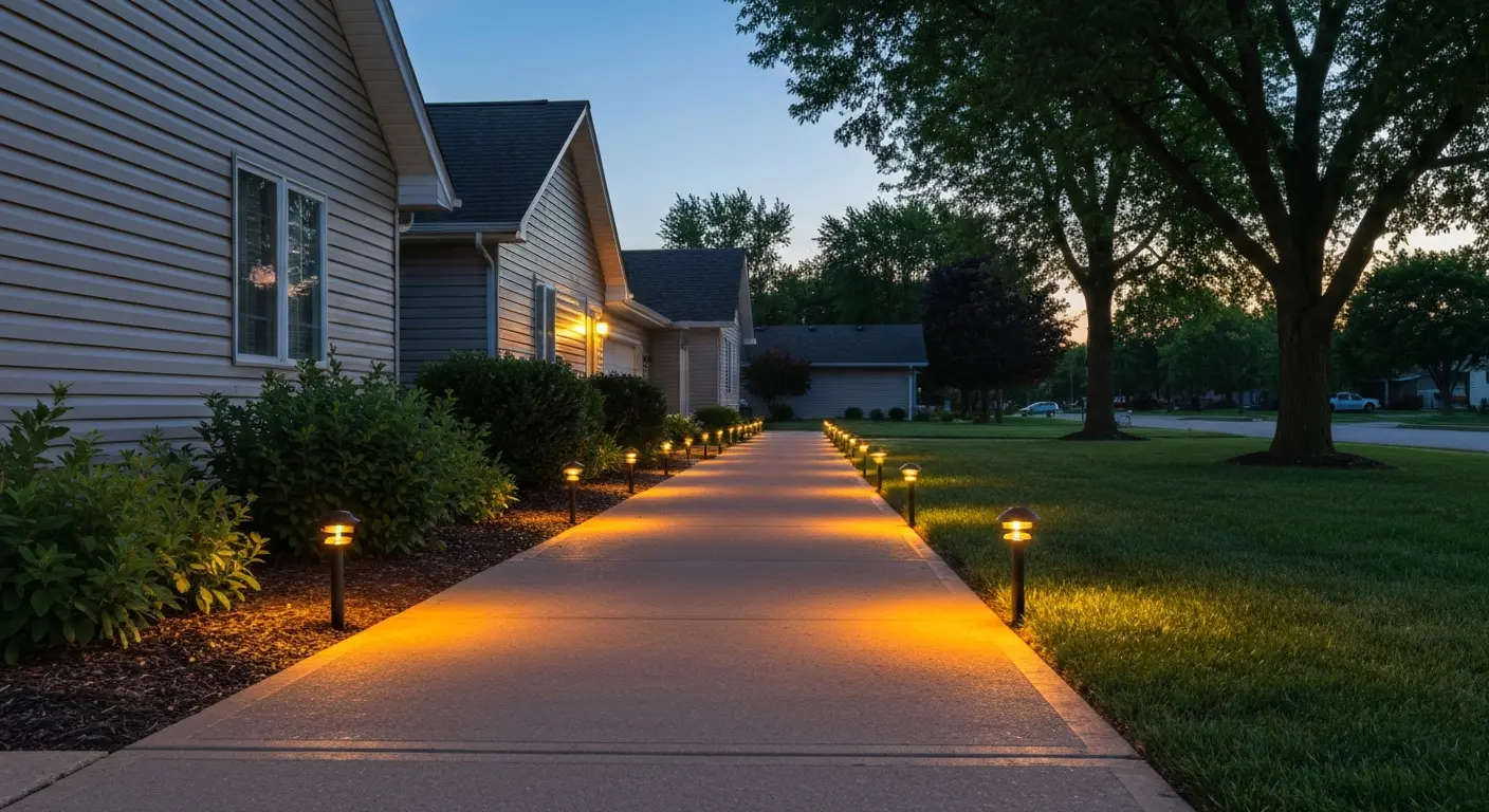 Pathway lighting along walkway