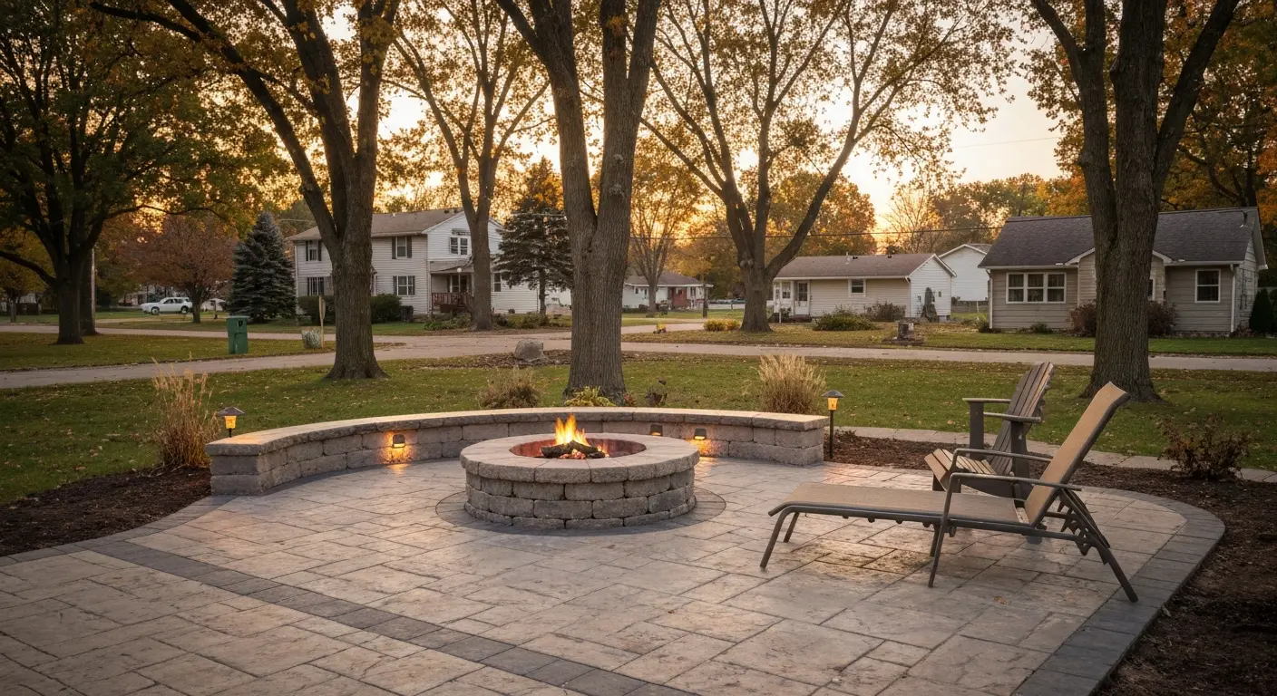 Fire pit patio with seating area