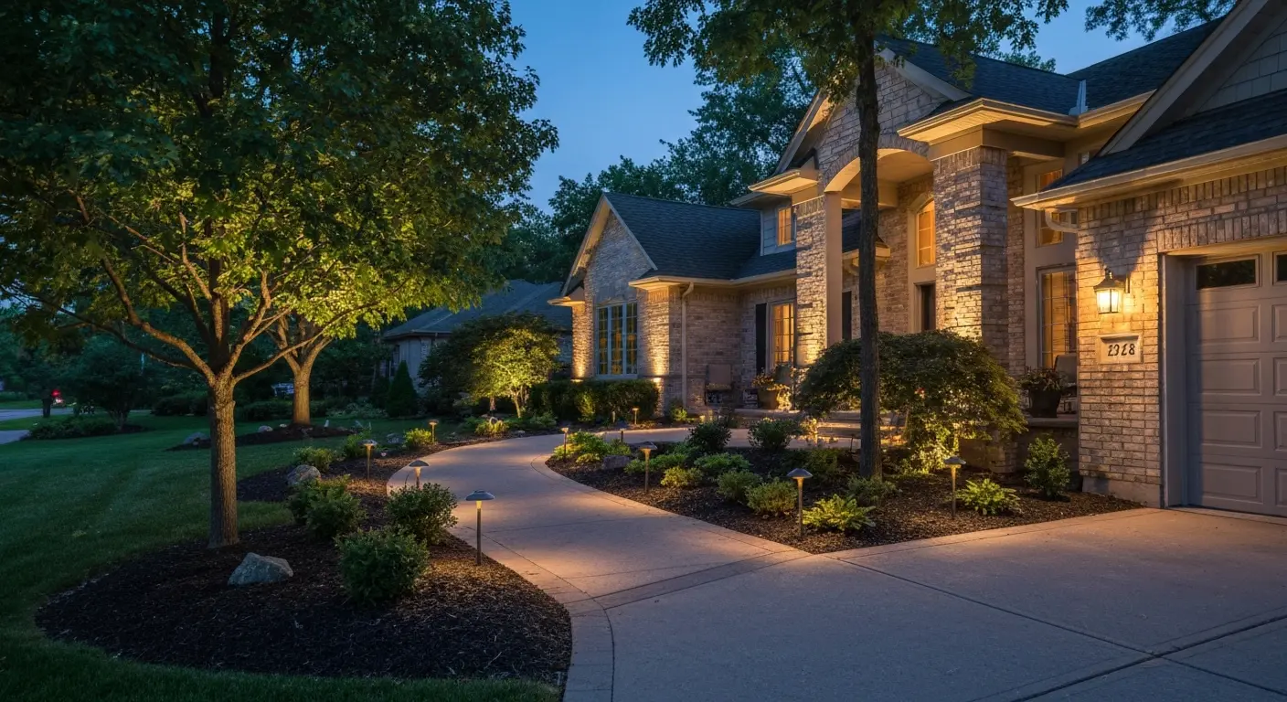 Landscape lighting on home exterior