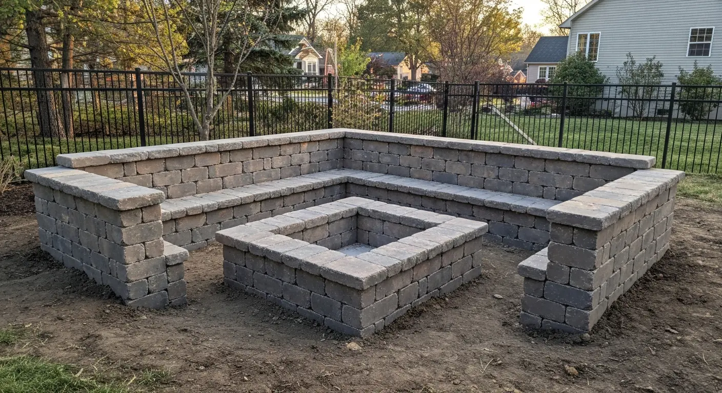Built-in fire pit with seating walls