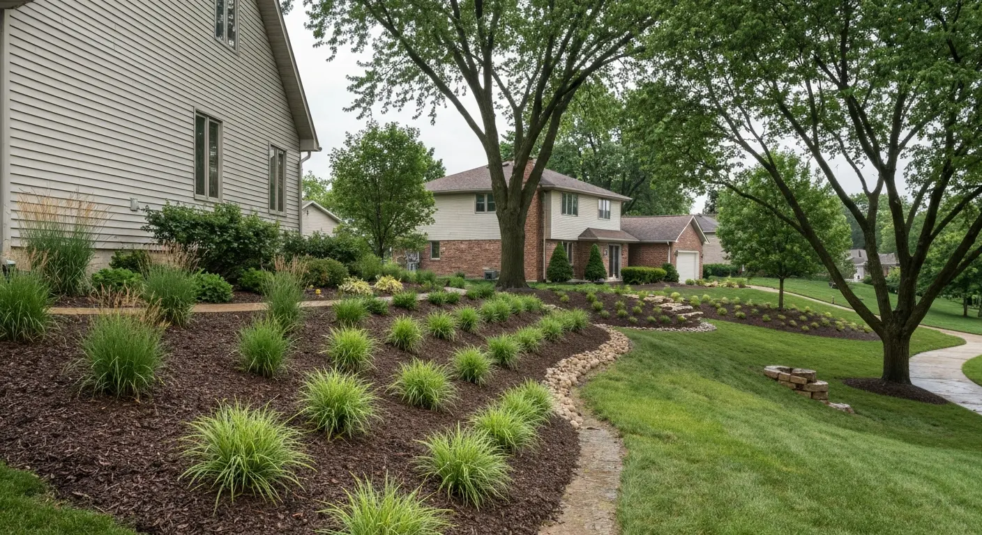 Drainage swale with native plantings