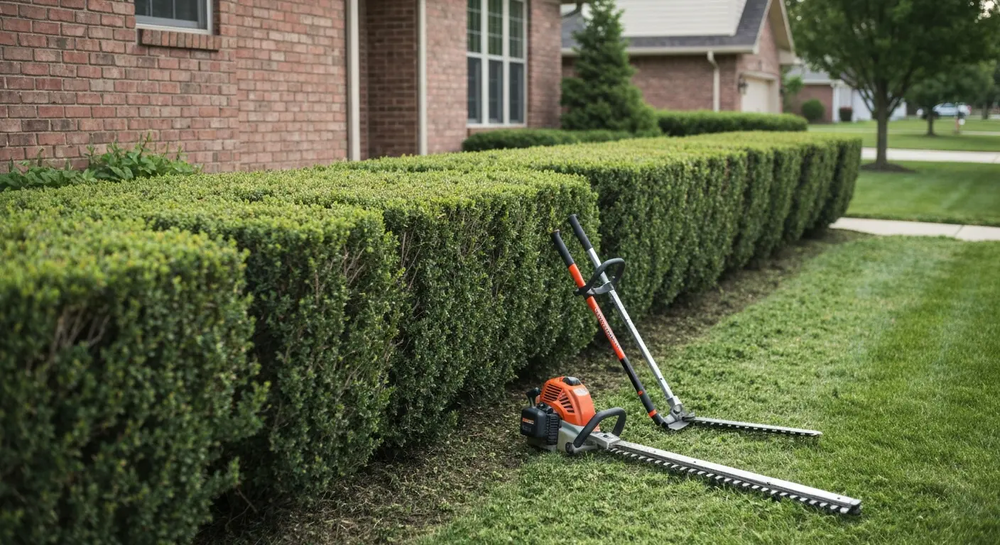 Trimmed hedge row along property line
