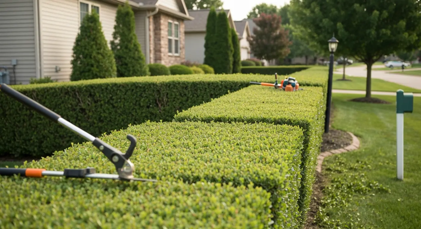 Professionally trimmed hedges along property line