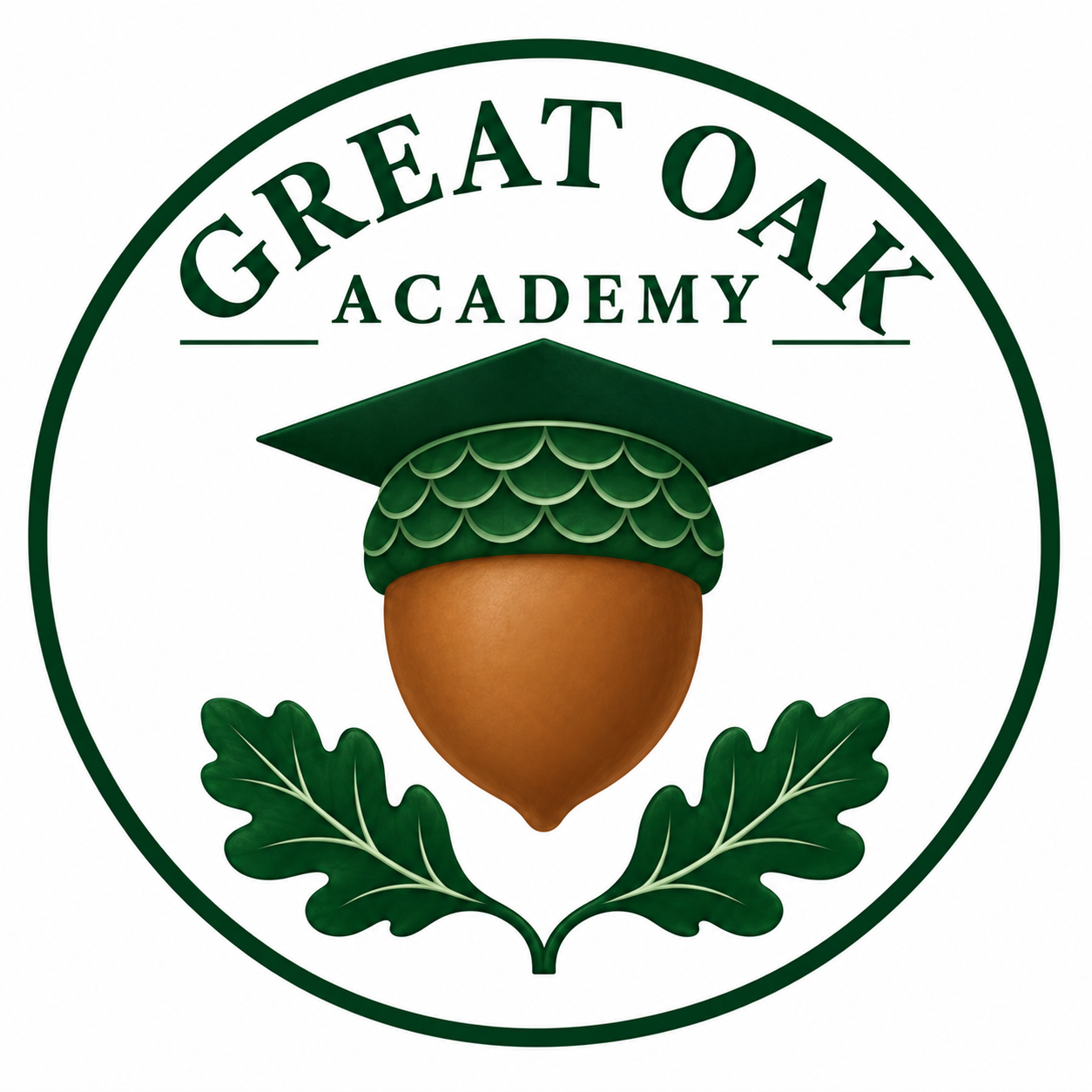 Great Oak Academy acorn and graduation cap emblem