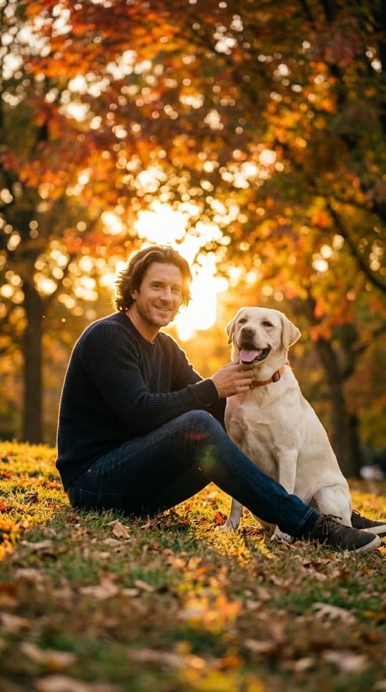 A pet and their owner in golden-hour light, generated with Everpaw