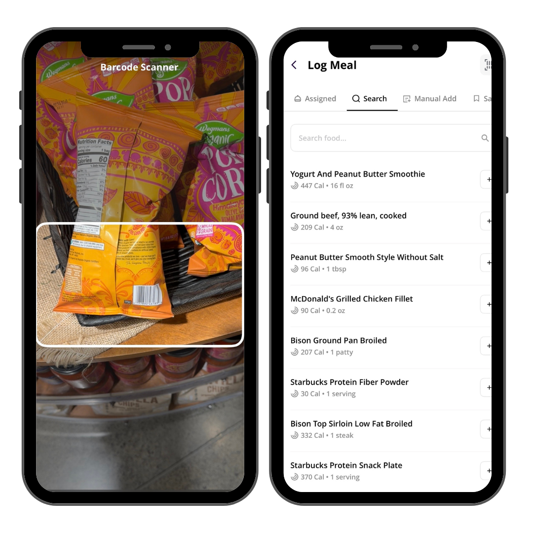 Barcode Scanner and Log Meal Mockup