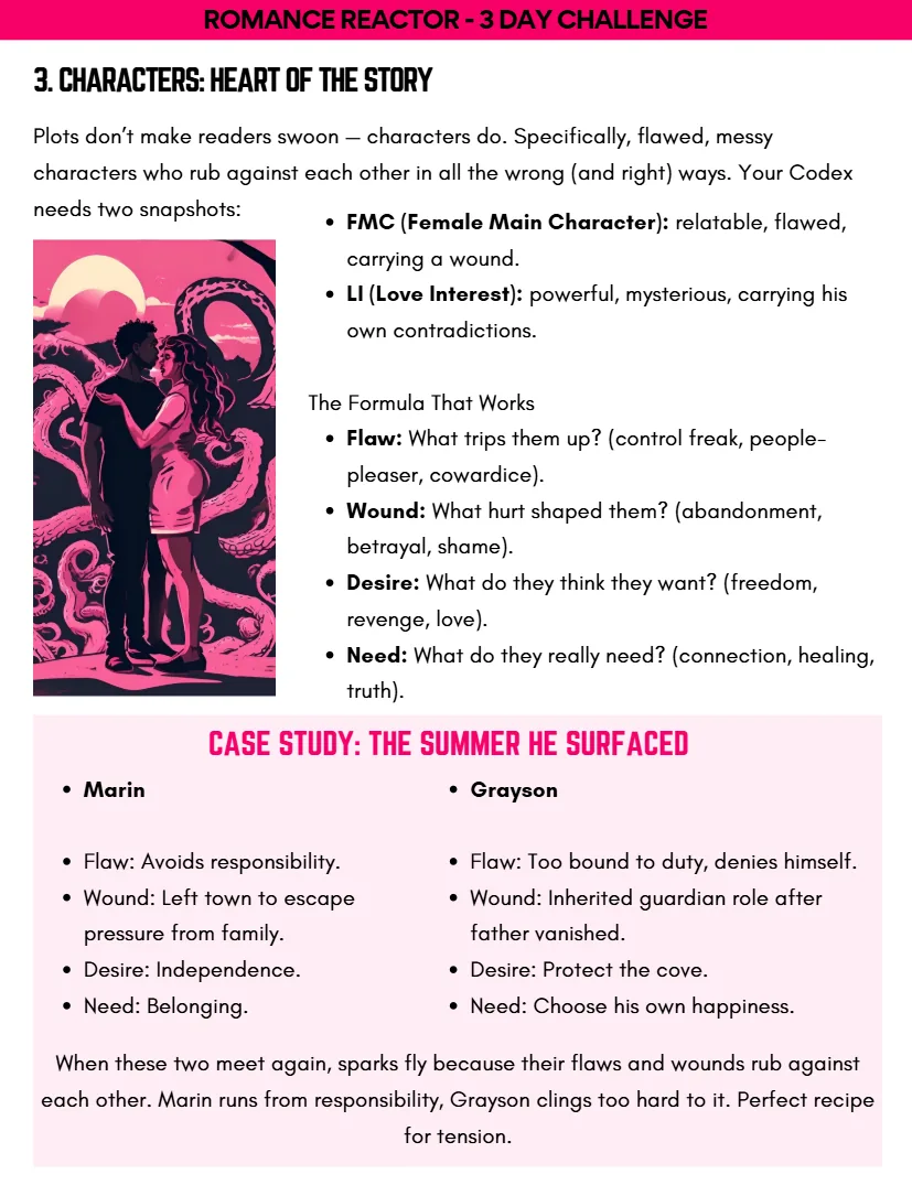 Characters: Heart of the Story page from Romance Reactor