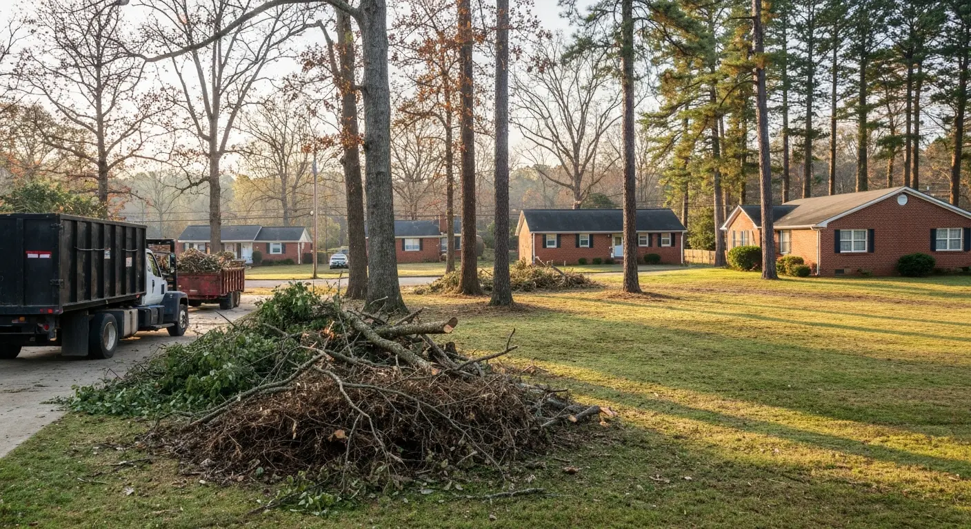 Debris hauling team clearing storm waste