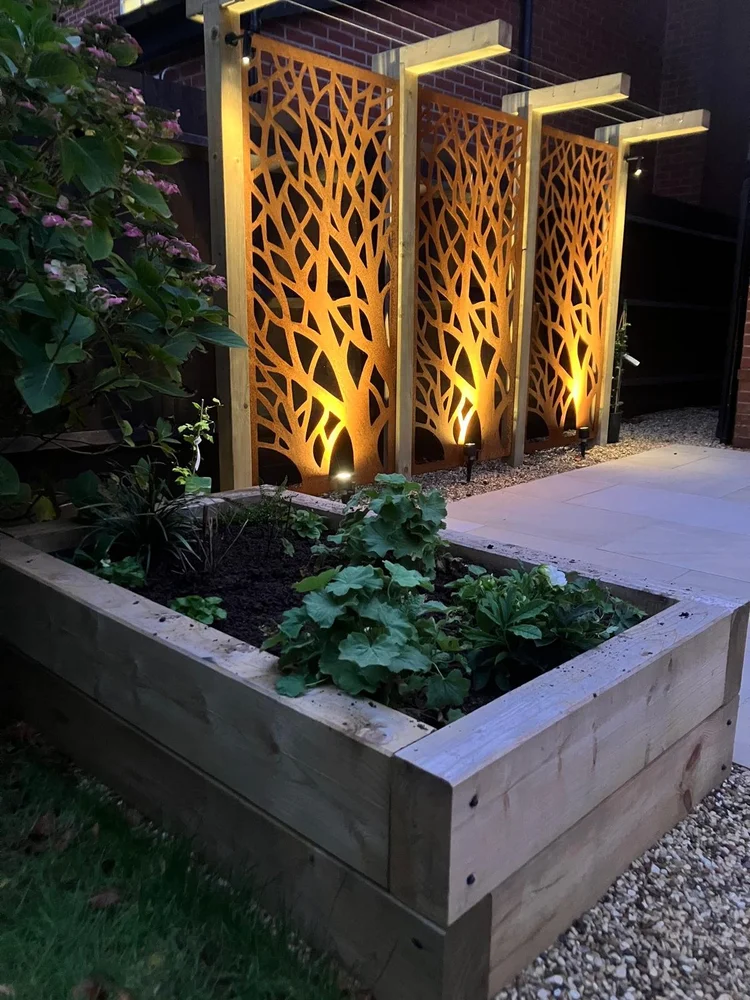 Garden at night showing uplit feature Garden at night showing uplit feature