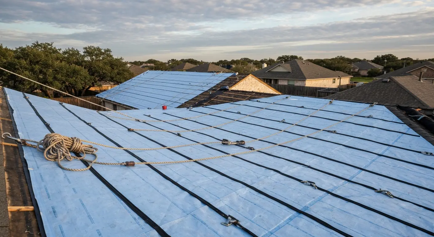 Storm damage roof tarping