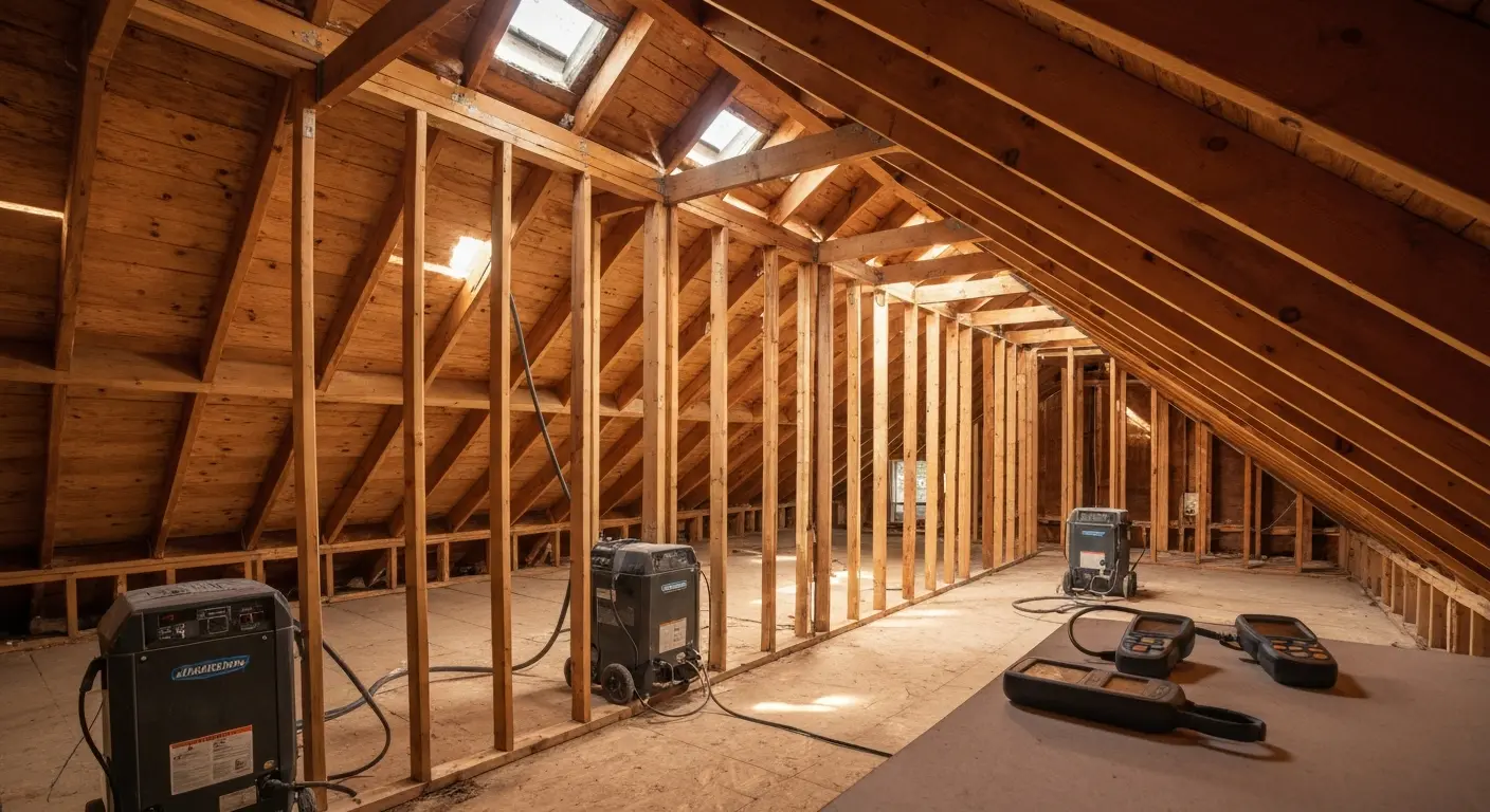 Attic water damage drying