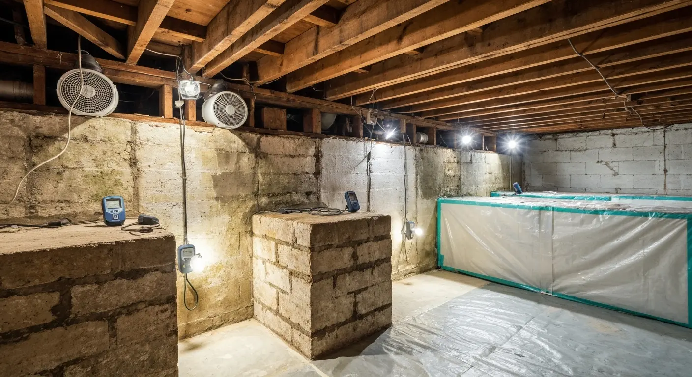 Mold remediation in crawlspace after water damage