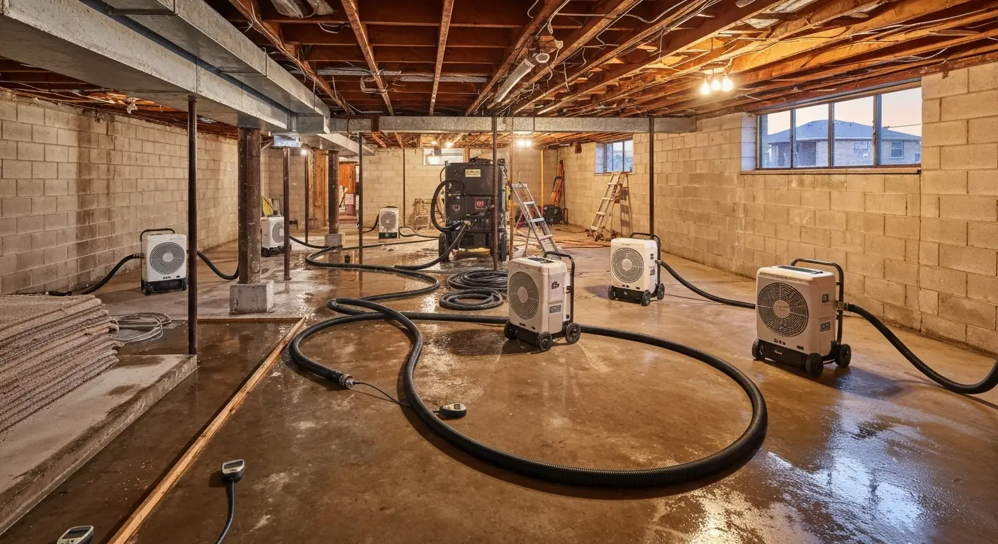 Water damage extraction equipment in basement