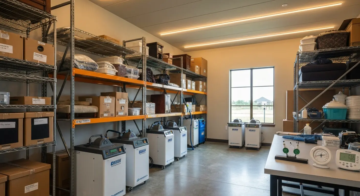 Contents stored and organized during water-damaged home restoration