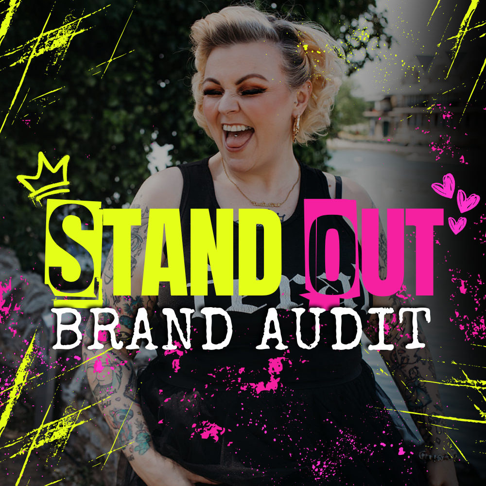 The Stand Out Brand Audit offer graphic featuring Kim laughing