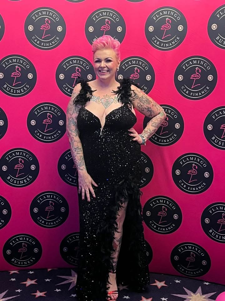 Kim Antrobus at the Flamingo Business Awards 2025 in a black sequinned gown