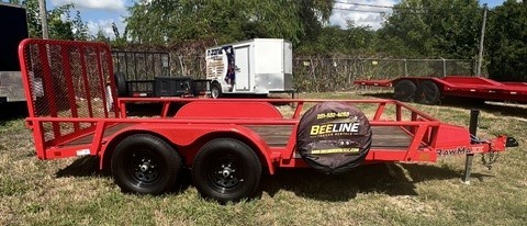 Walk-up 14 utility trailer with wood deck at Beeline Trailer Rentals in Katy, TX