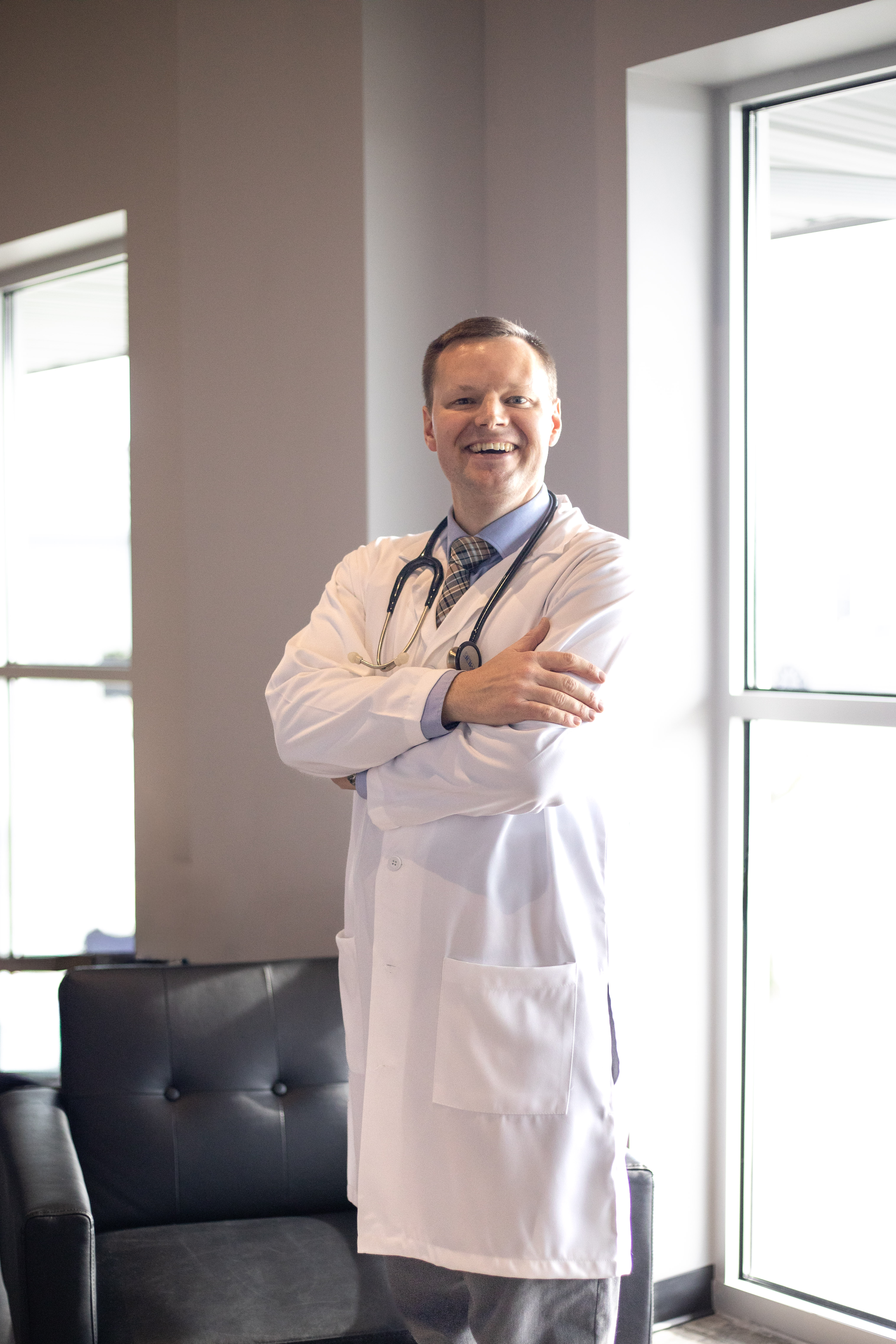 Dr. Pearson in a lab coat