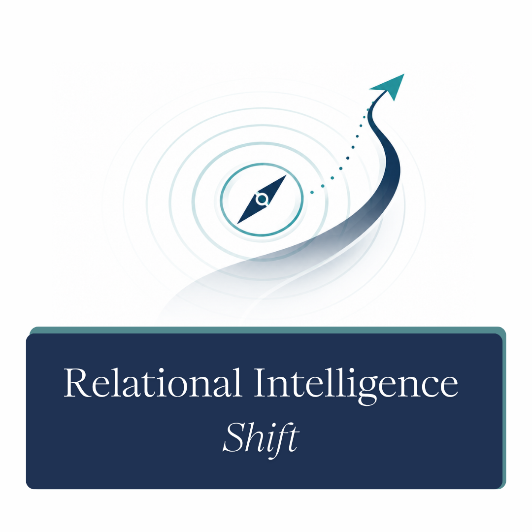 Abstract compass and ripple graphic representing Relational Intelligence Shift, a nervous system-based approach to building clarity, awareness, and direction.