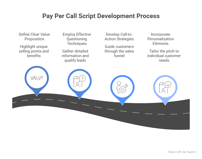 Pay per call script development process highlighting value, questions, CTA, and personalization Pay per call script development process highlighting value, questions, CTA, and personalization