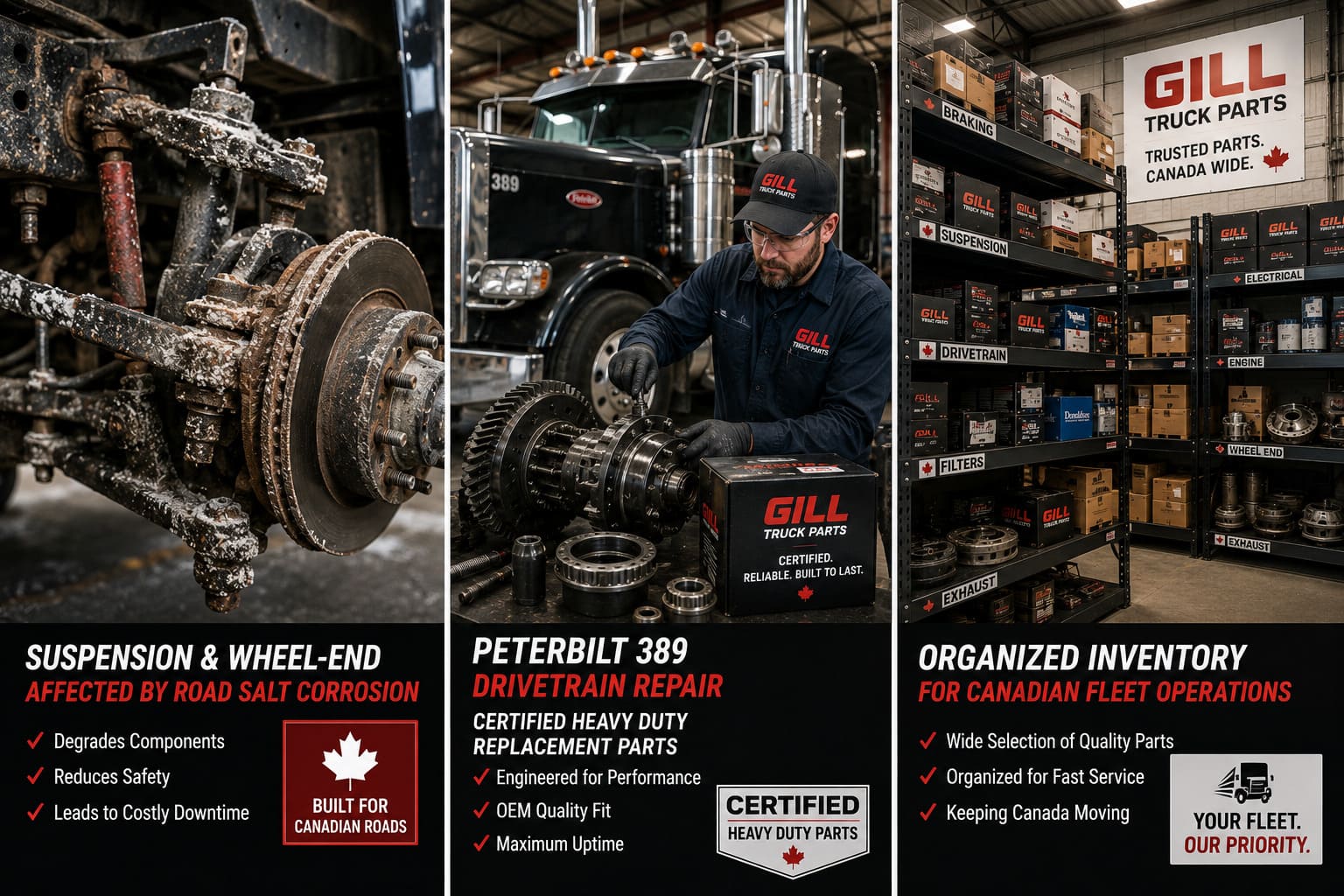 Suspension and wheel-end truck parts affected by road salt corrosion