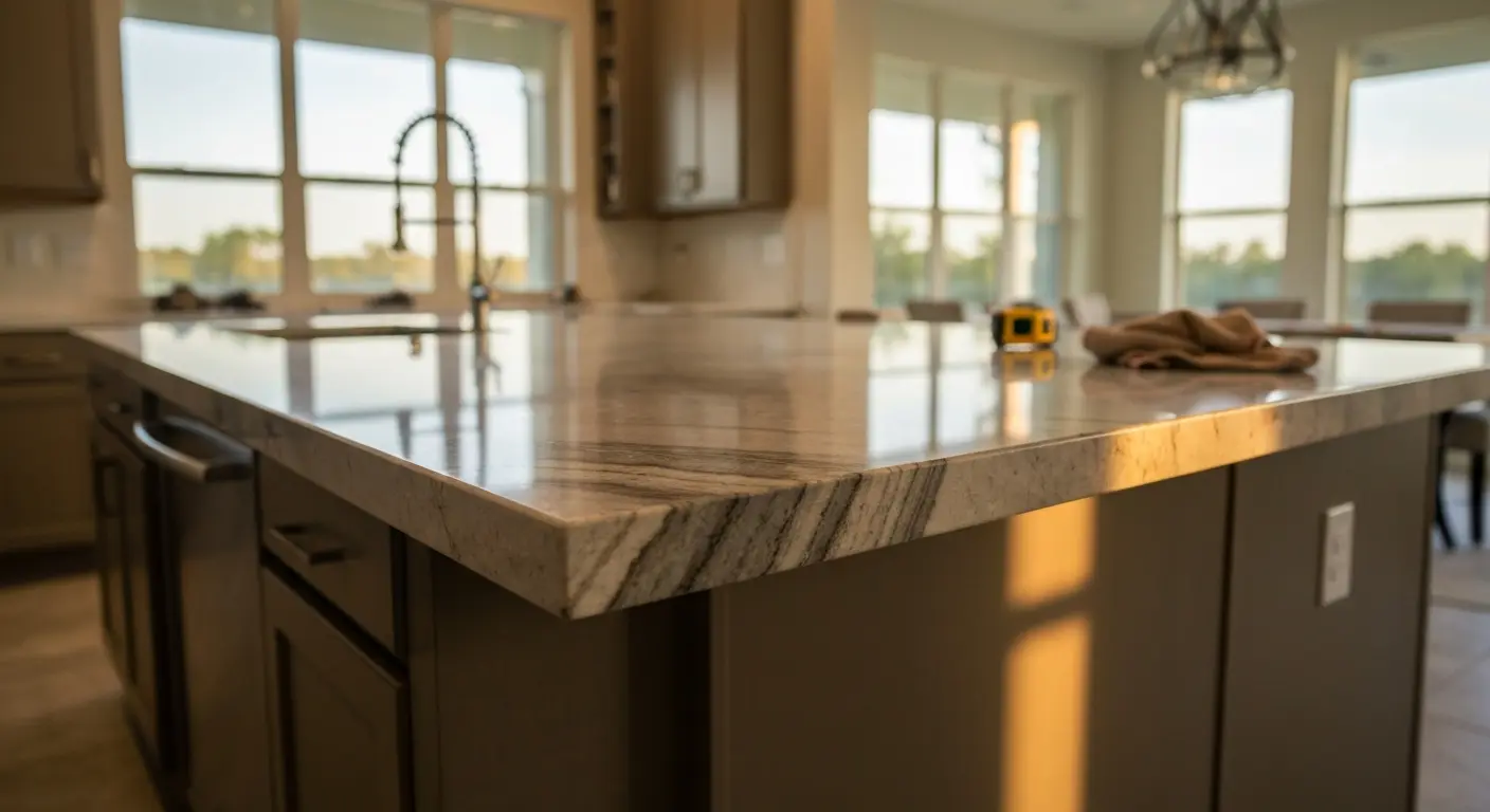 Waterfall countertop island