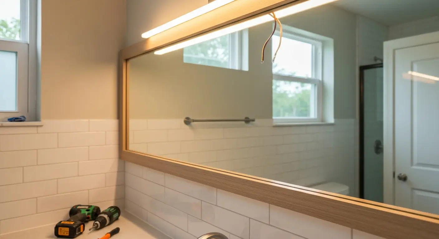 Vanity lighting installation in bathroom