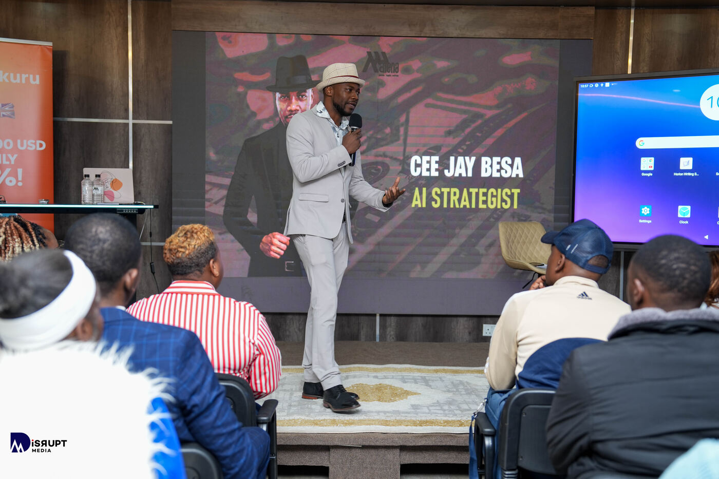 Cee Jay Besa presenting at the AI Business Makeover event