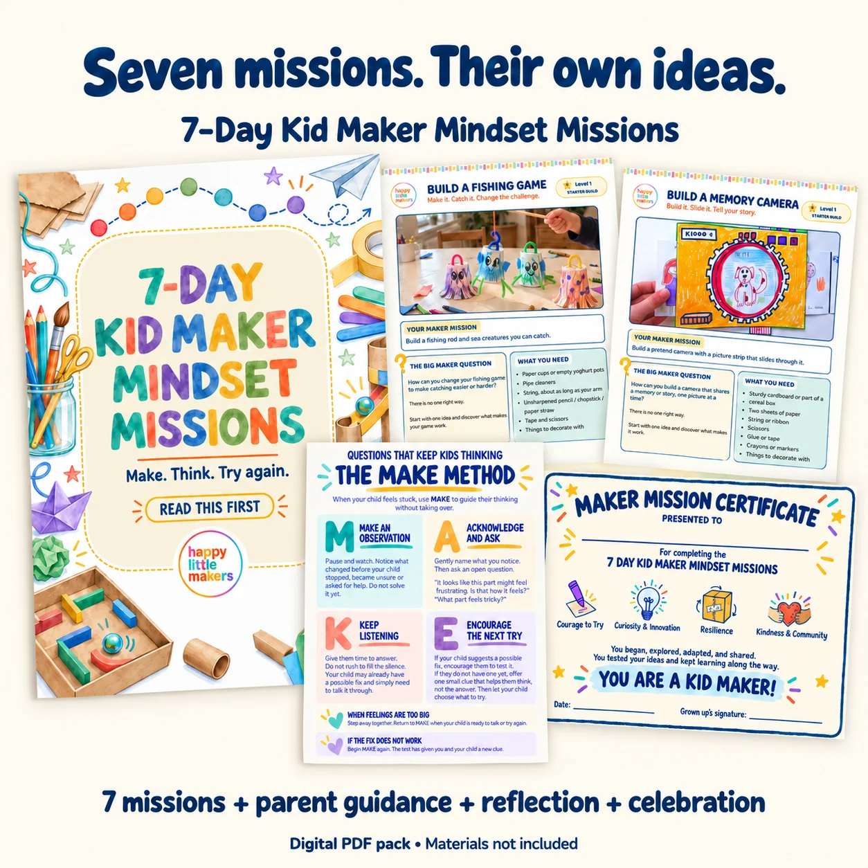 Overview of the 7-Day Kid Maker Mindset Missions printable pack