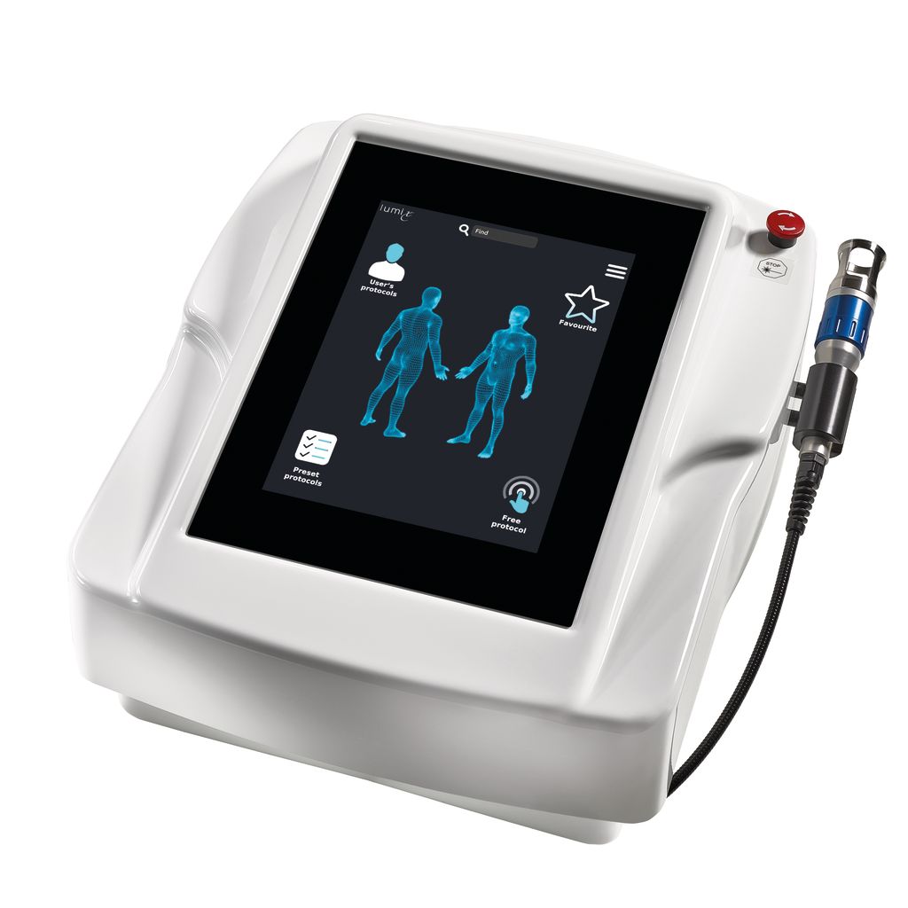 Lumix Q touchscreen showing body-map treatment area selection