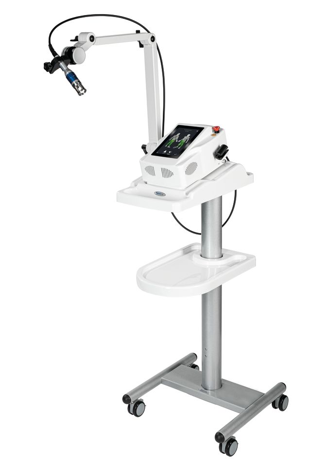 Lumix Q superpulsed therapy laser on mobile trolley with articulated arm