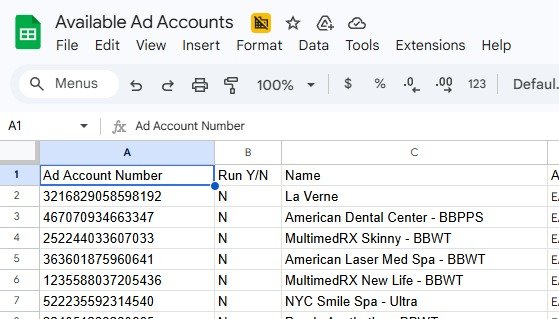 Ad Accounts Sheet
