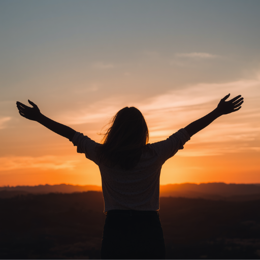Person with arms open at sunrise Person with arms open at sunrise