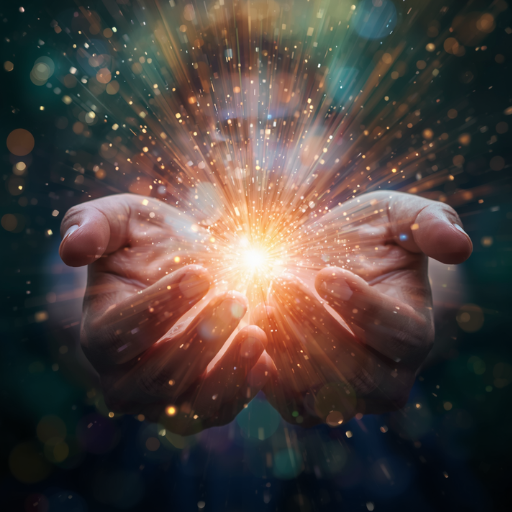 hands releasing light particles energy flowing