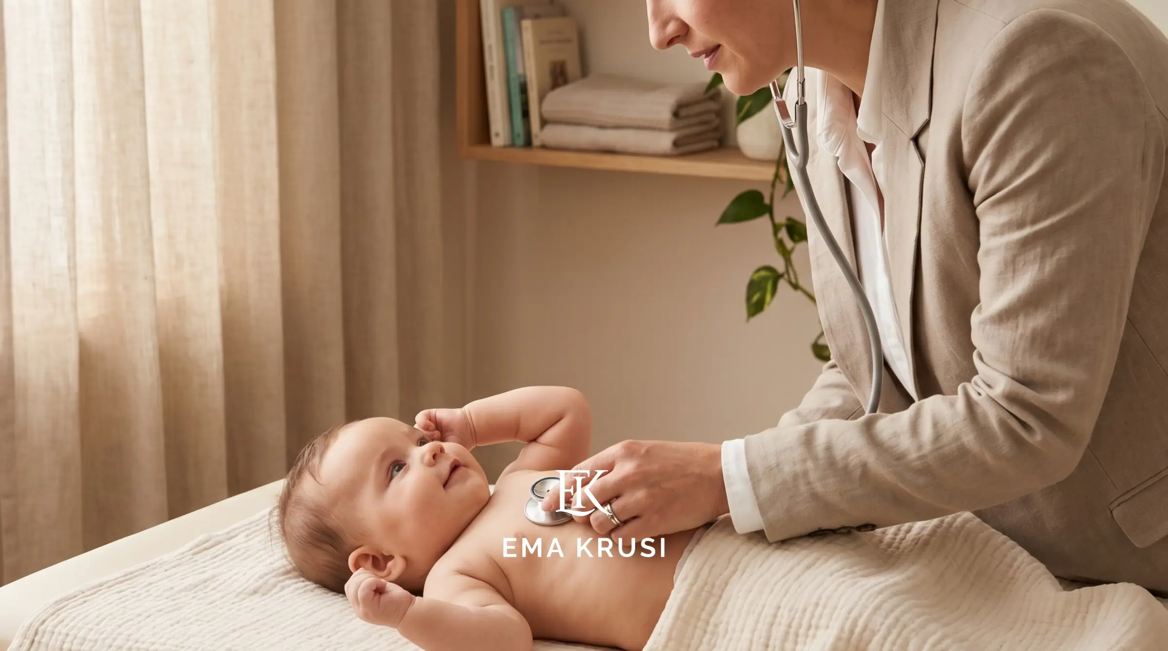 Bébé en consultation chez le médecin pédiatre, examen médical pour vérifier la santé du nourrisson.