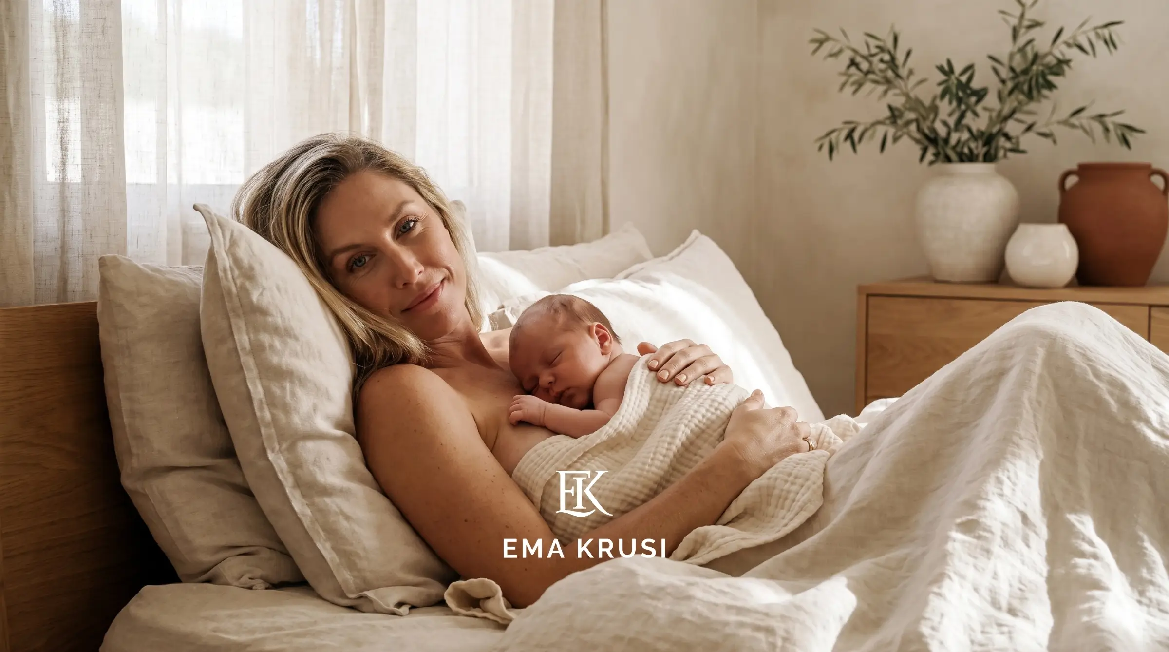 Mère allongée avec son nouveau-né contre elle en peau à peau, illustrant le lien mère-bébé, le repos et les premiers instants du post-partum. Mère allongée avec son nouveau-né contre elle en peau à peau, illustrant le lien mère-bébé, le repos et les premiers instants du post-partum.